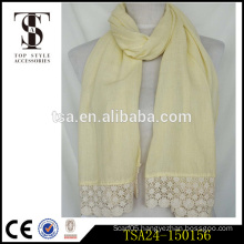 soft long yellow solid color cotton scarf with beautiful unnormal fringe